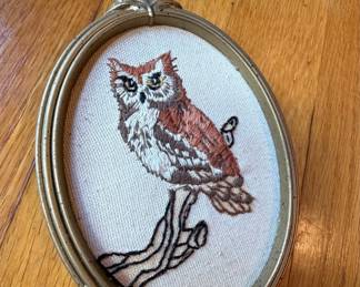 Vintage Embroidered Owl Wall Hanging
