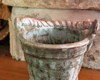 Vintage Ceramic Bucket Planter with Rope Handle