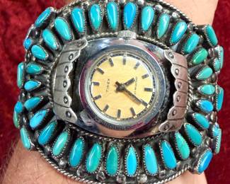 Signed silver Native American watch cuff