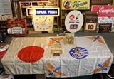WWII 5th Air Force Silk Sweetheart Neckerchief, WWII Japan Meatball Rising Sun Flag, AC Clocks, and a Bank Roll Chewing Tobacco Store Display