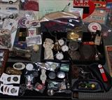George Washington Army Navy 21j Pocket watch, John Deere and Texaco Franklin Mint Pocket Knives, Early Fleischer Productions Betty Boop Figurine, Brass Belt Buckles including Don't Tread On Me and a True Value, J.F.K. Carved Pipe, Two Flint Mich Commercial Driver Pins.
