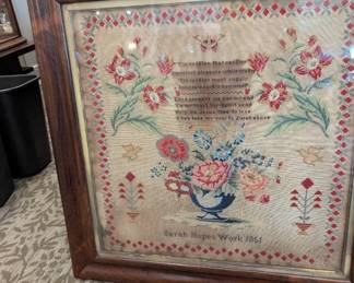 Framed incredible oversized antique needlepoint, museum quality 