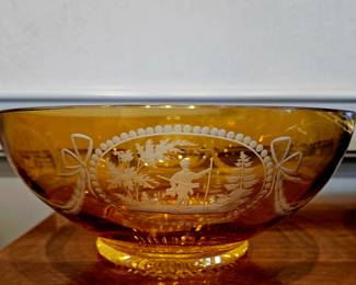 Stunning amber bohemian  glass oversized hand cut bowl