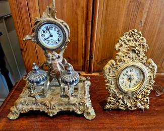 2 clocks, working. One with inkwells