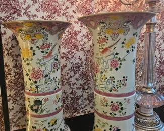 2 oversized pink famille rose vases, incredibly pretty