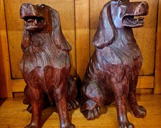Black forest carved dog pair, oversized