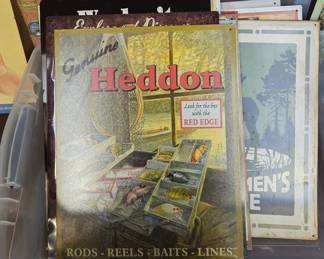 Vintage Style Heddon Fishing Tackle Tin Sign - Geoff Mowery Reproduction