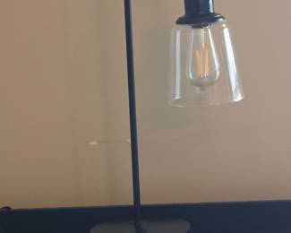 Industrial Style Metal and Glass Table Lamp with USB Charging Port
