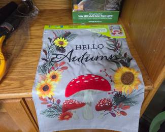 Meadow Creek Embroidered "Hello Autumn" Garden Flag with Mushrooms and Sunflowers
