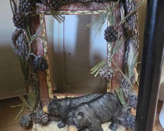 Rustic Black Bears on Tree Stump Picture Frame