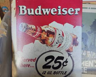 Vintage Budweiser "Served Here 25¢ 12 OZ. BOTTLE" Tin Sign