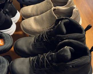 Assorted Pre-Owned Footwear Collection: Crocs, Knit Sneakers, and Under Armour Tactical Boots