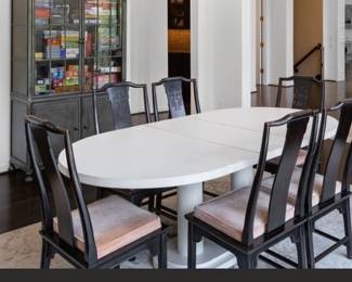 Another view of the 6 Asian Chinoiserie Dining Side Chairs (table is NOT for sale)