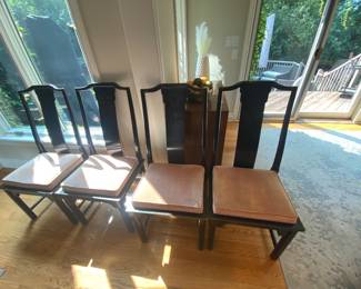 6 Century Chin Hua by Raymond Sobota - Asian Chinoiserie Dining Side Chairs - black with peach upholstered seats