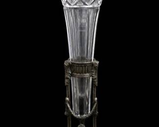Geometric Cut Glass Vase With Stand