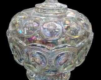 LE Smith Moon And Stars Carnival Glass Lidded