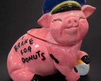 Ceramic Break For Donuts Pig Cookie Jar