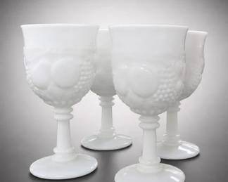 Westmoreland Della Robbia Milk Glass Goblets