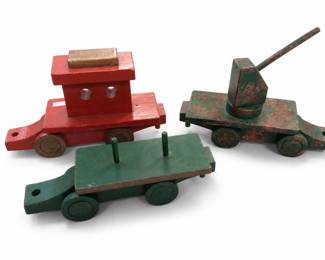 3-Piece Painted Wooden Toy Vehicle Set