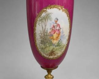Antique Sevres Pink Porcelain Ormolu Mantle Urn
