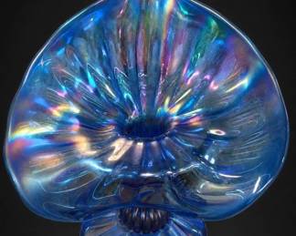 Blue Iridescent Art Glass Tulip Vase Signed