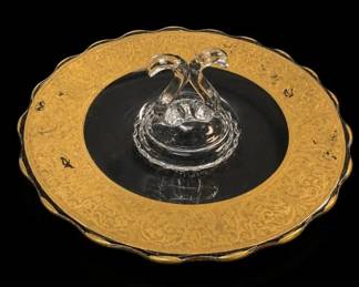 Vintage Gold Encrusted Glass Etched Tidbit Tray