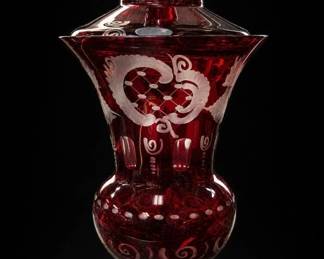Egermann Bohemian Ruby Cut-To-Clear Glass Compote