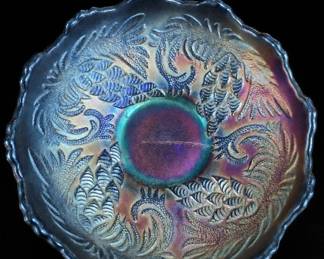 Dugan Peacock At Fountain Carnival Glass Bowl
