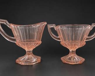 Heisey Petal Pink Creamer And Sugar Set