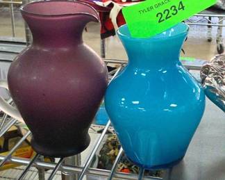 Pair of Handled Glass Pitchers
