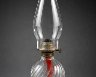 Red Swirl Glass Oil Lamp