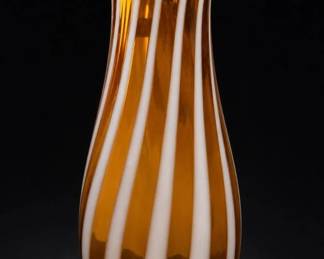 Amber White Striped Glass Vase