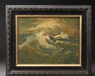 Framed Canvas Maritime Seascape Painting Unsigned