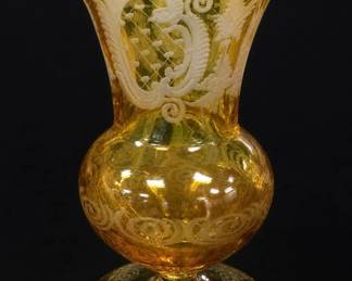 Vintage Bohemian amber cut-to-clear vase