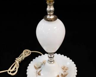 Painted Floral Milk Glass Table Lamp
