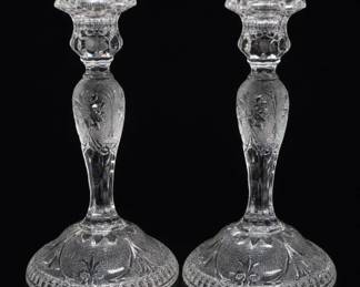 Vintage Tiara Sandwich Clear Glass Candlesticks 7