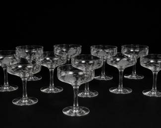 Etched Floral Champagne & Sherbet Glasses, 10pc