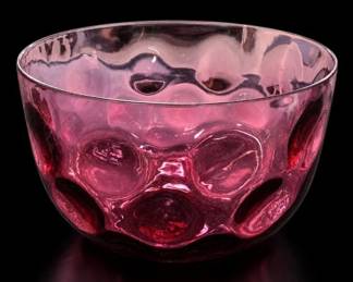 Pink Bubble Relief Cranberry Glass Bowl