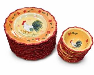 Rooster Theme Ceramic Plates, 7 Bowls