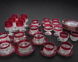 Indiana Glass King's Crown Ruby Flash Group