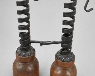 Pair of Spiral Wood / Iron Candle Holders