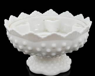 Fenton Hobnail Milk Glass Candleholder Bowl