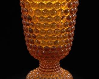 Amber Hobnail Footed Glass Vase/ Toothpick Holder