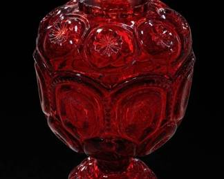 L.E. Smith Moon And Stars Ruby Covered Candy Dish
