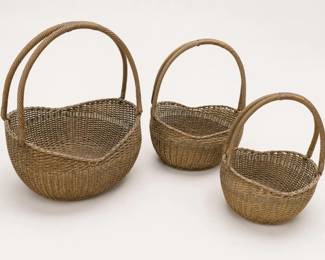 Woven Solid Brass Handled Basket Trio, 9.4 Lbs