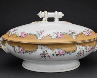 Antique Floral Covered Serving Dish