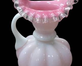 Vtg Fenton Peach Crest Pink Cased Melon Pitcher