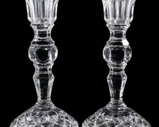 Pair Vintage Wara German Cut Crystal Candlesticks