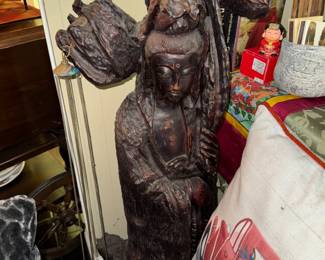 Asian wooden sculpture 3' tall, heavy