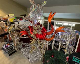 (2) Lighted reindeer, yard decor, garland, lighted garland